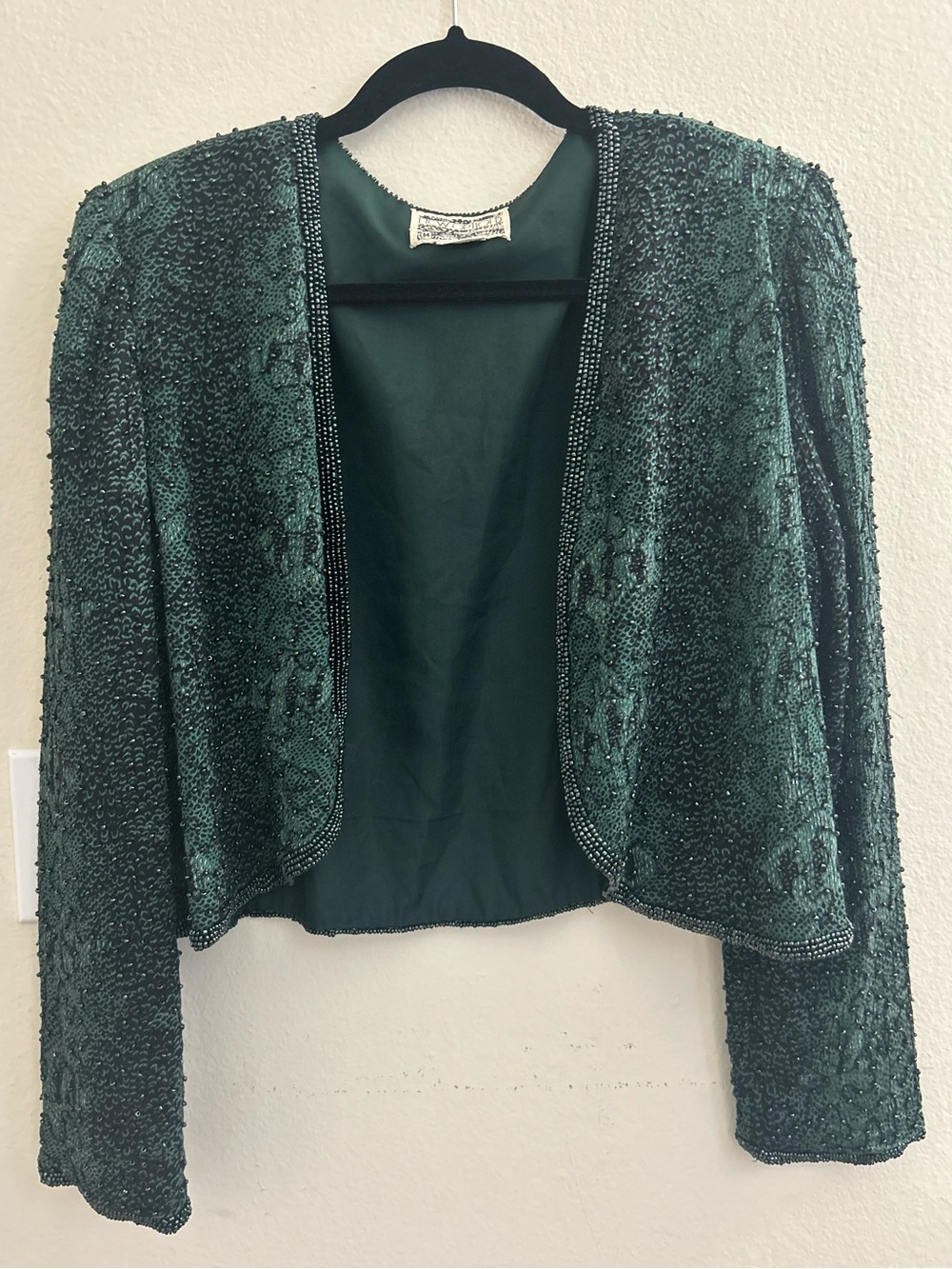 Vintage New Options by Kate Geddes Beaded Bolero Shrug Emerald Green –Size M